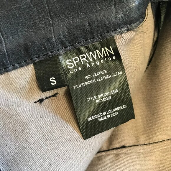 SPRWMN Deep Pleat Trouser Leather Shorts Womens Small Navy Blue High Rise Cuffed - Picture 8 of 11